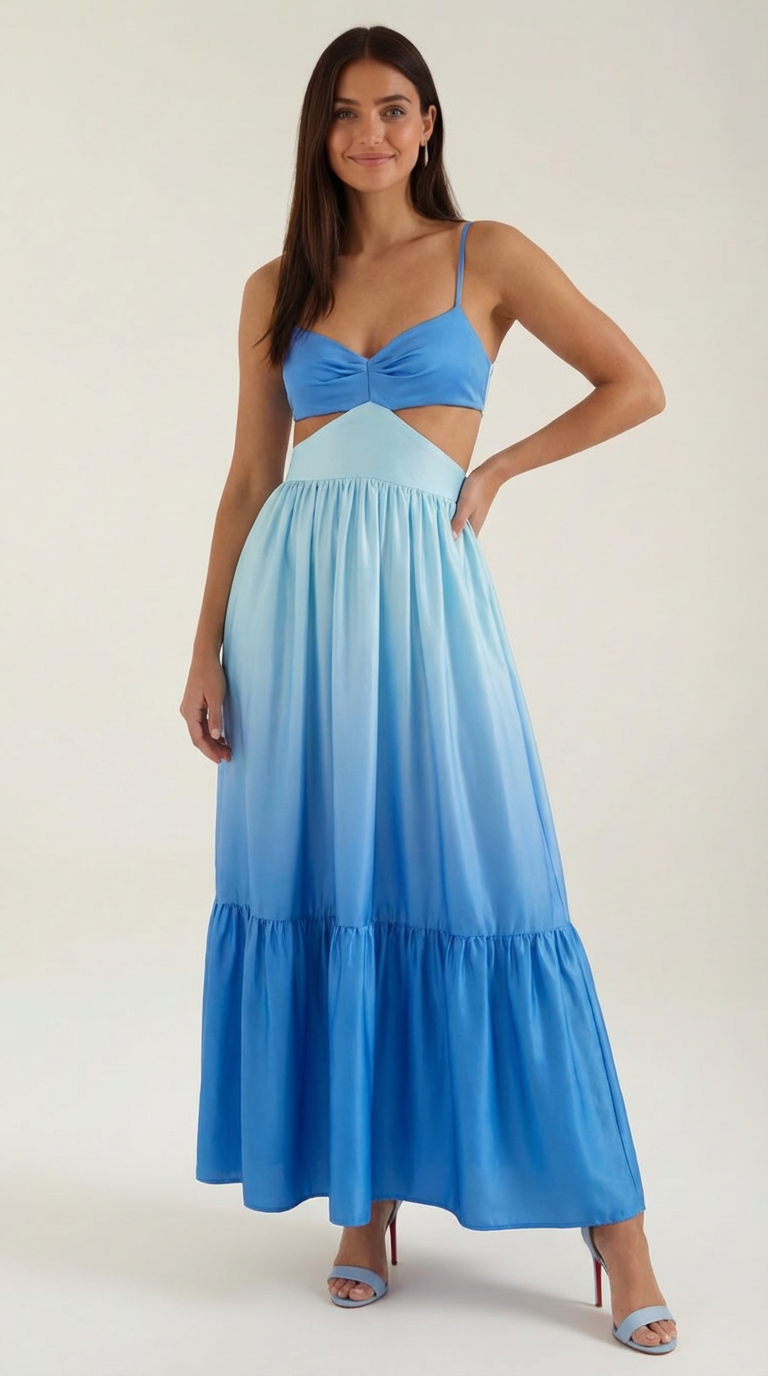 Elegant Maxi Dresses for Women | Ombré Design with Cut-Out Bodice | Flowy Style for Effortless Elegance 0