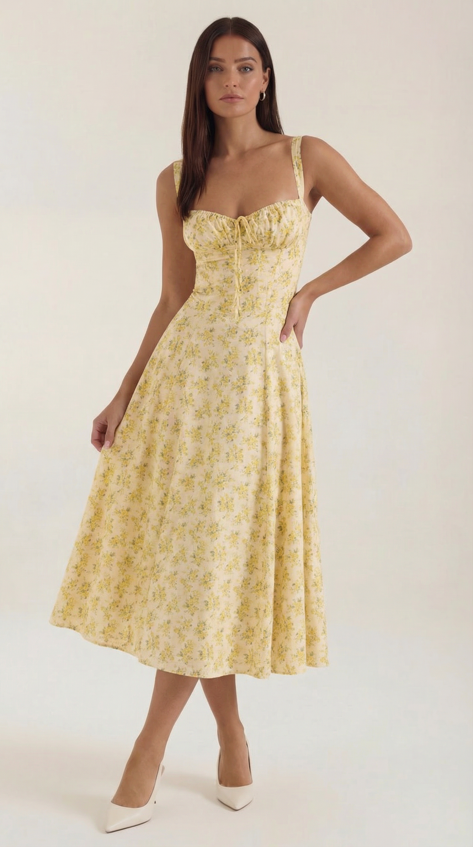 Julia Collection | Women's Dress with Sweetheart Neckline & Lace-Up Detail | Vintage Floral Print for Wedding Guests and Summer Events 5