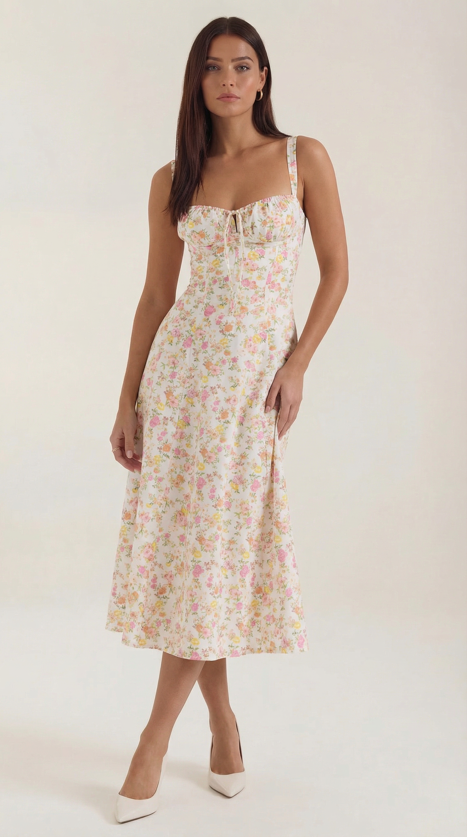 Julia Collection | Women's Dress with Sweetheart Neckline & Lace-Up Detail | Vintage Floral Print for Wedding Guests and Summer Events 9