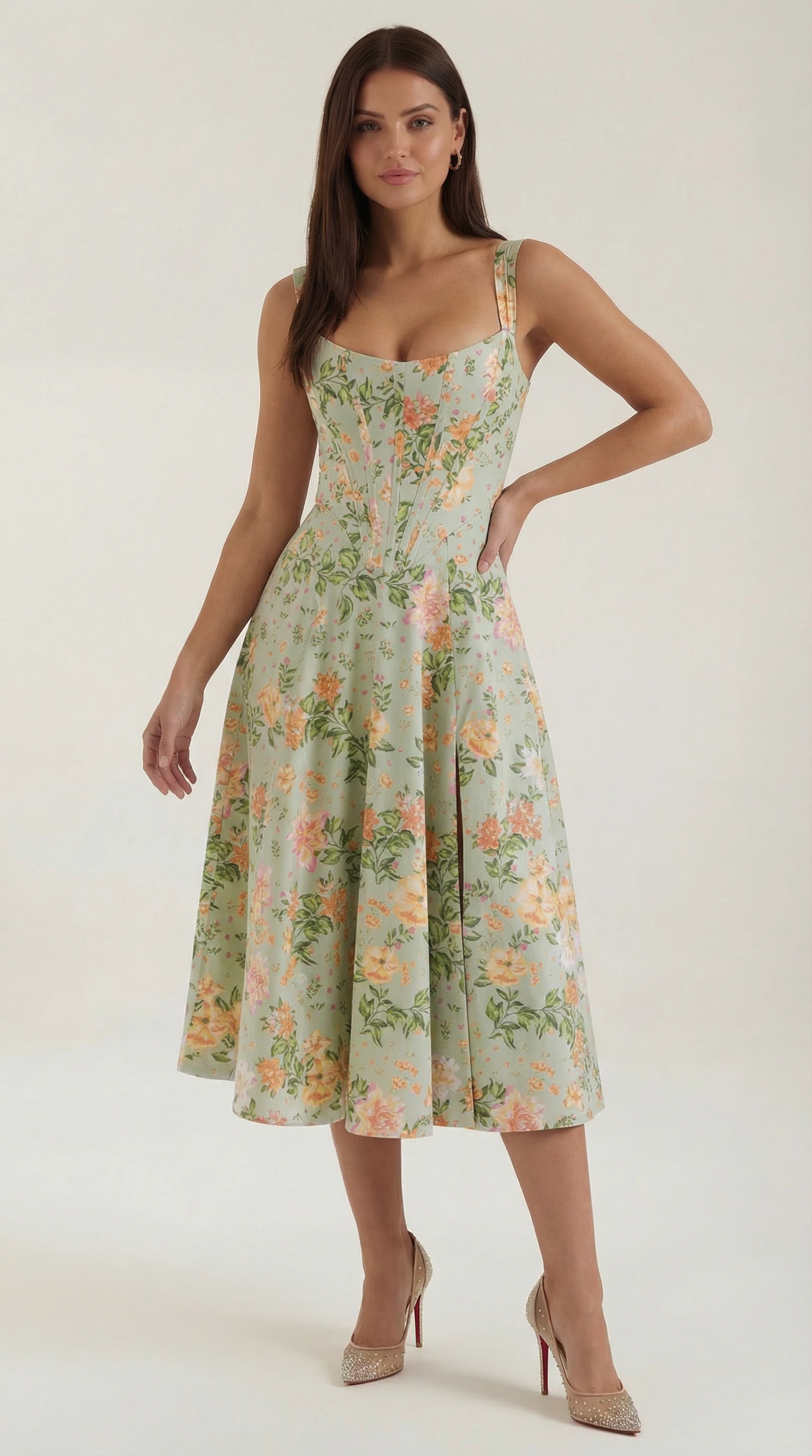 Rosa Mae | Summer Midi Sundress with Sweetheart Neckline | Vintage Floral Print for Effortless Elegance 0
