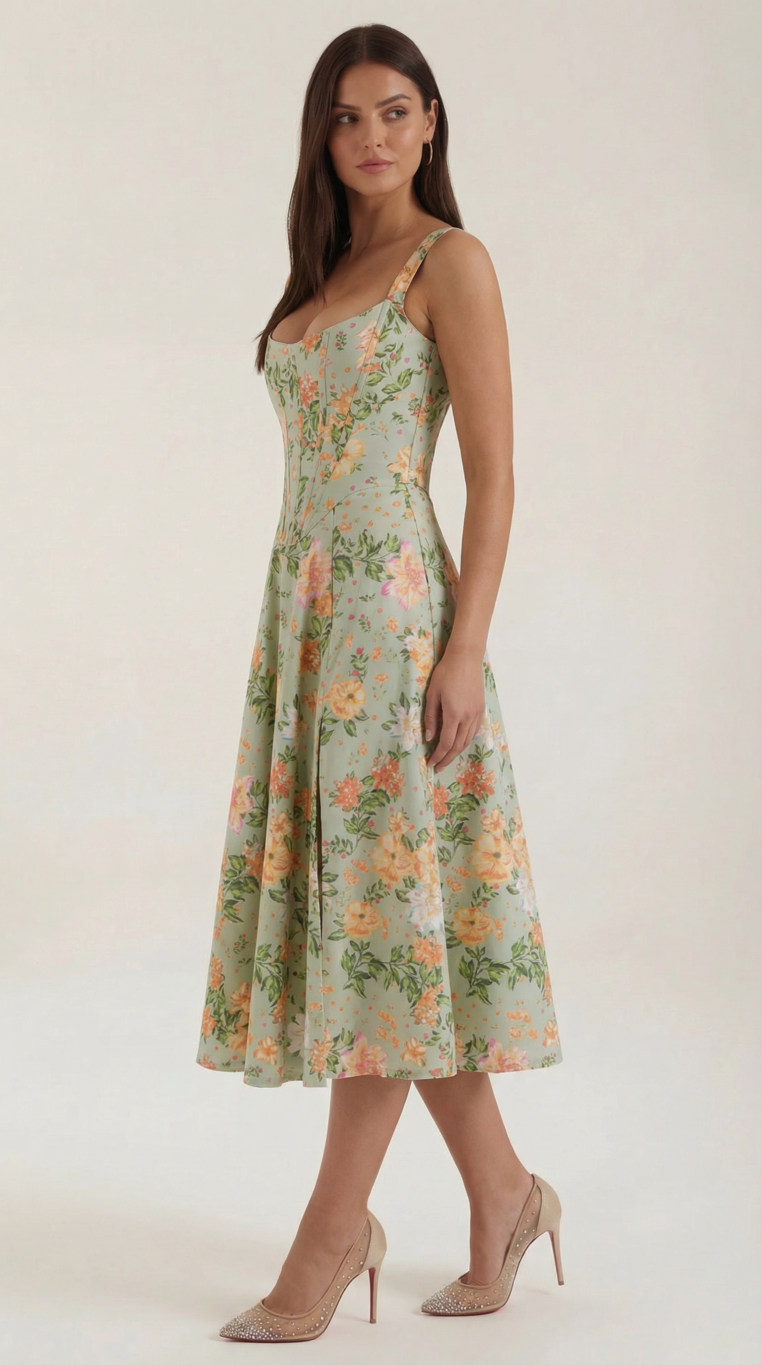 Rosa Mae | Summer Midi Sundress with Sweetheart Neckline | Vintage Floral Print for Effortless Elegance 1