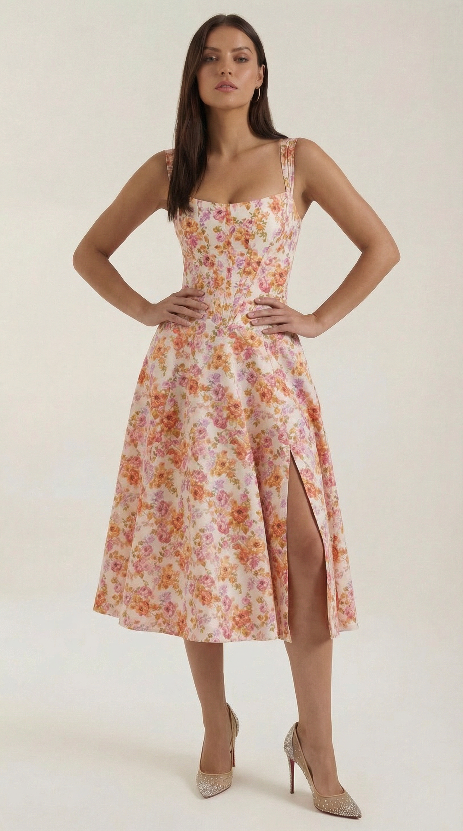 Rosa Mae | Summer Midi Sundress with Sweetheart Neckline | Vintage Floral Print for Effortless Elegance 5