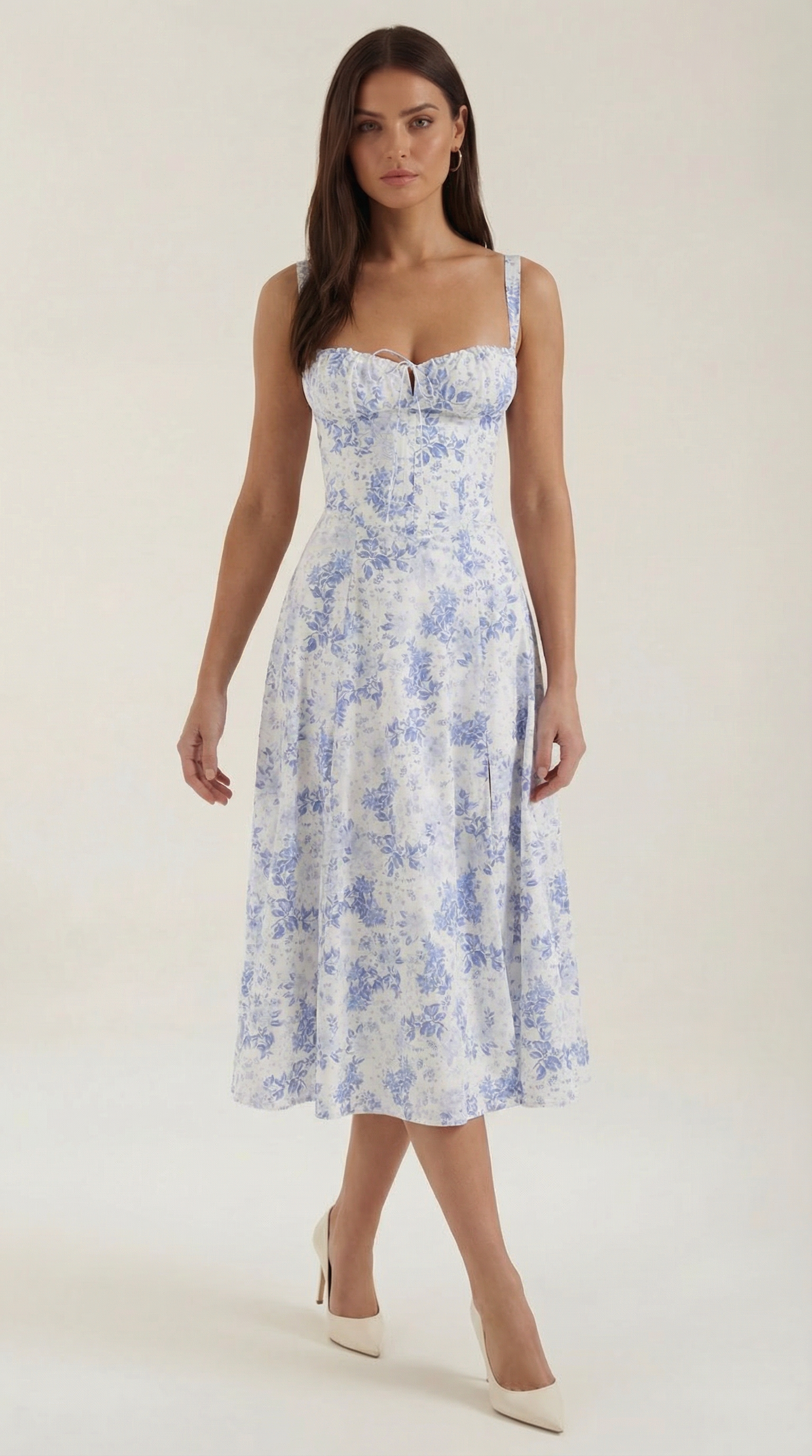 Rosa Mae | Women's Dress with Sweetheart Neckline & Lace-Up Detail | Vintage Floral Print for Wedding Guests 0