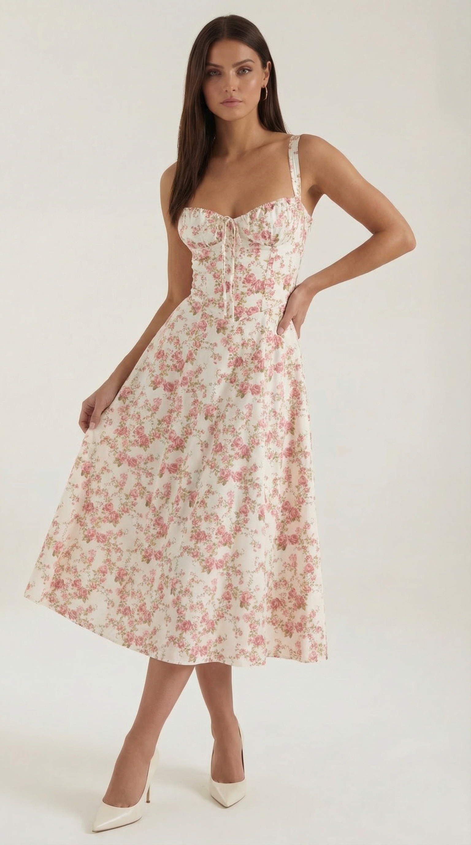 Rosa Mae | Women's Dress with Sweetheart Neckline & Lace-Up Detail | Vintage Floral Print for Wedding Guests 5
