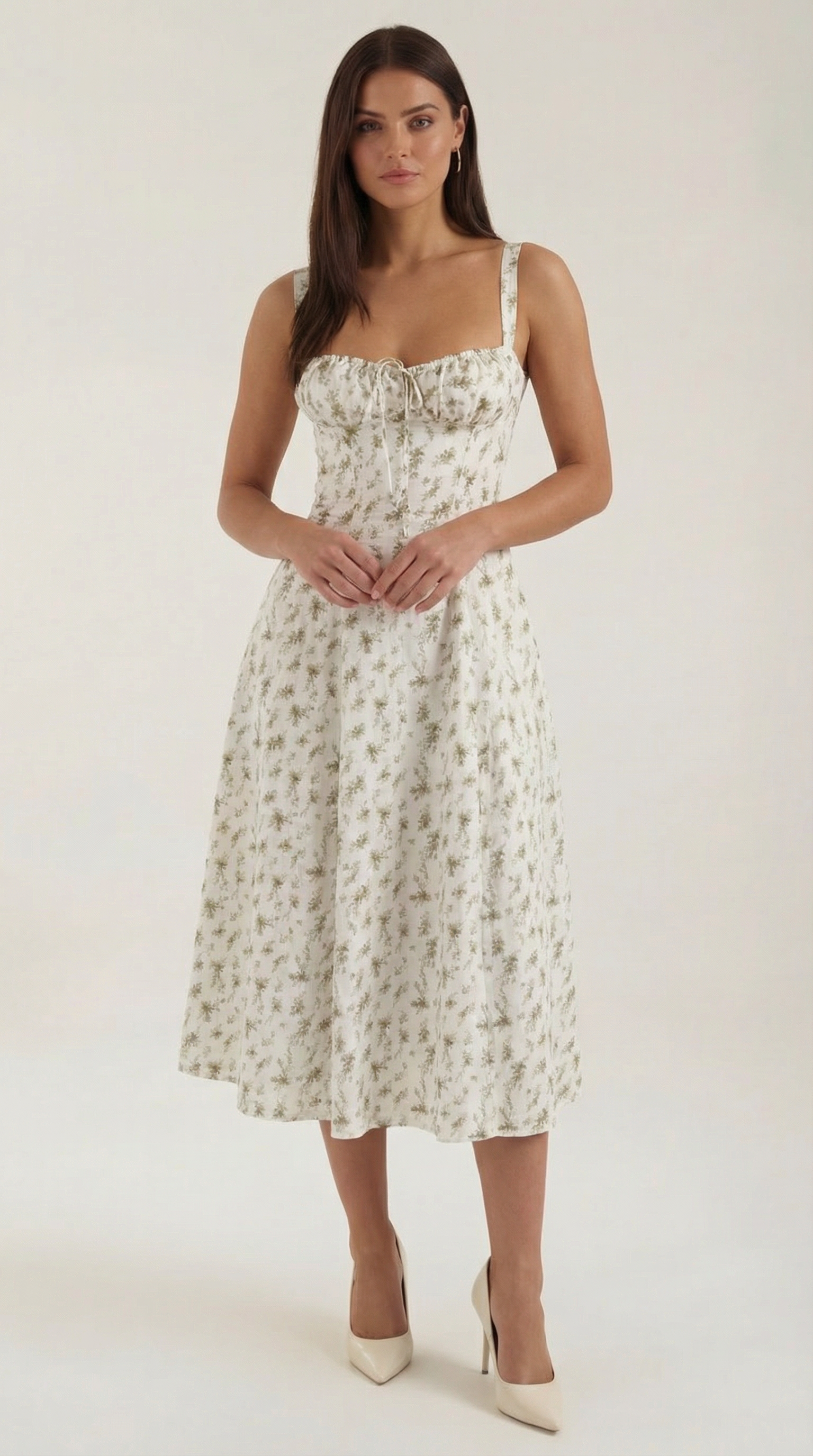 Rosa Mae | Women's Dress with Sweetheart Neckline & Lace-Up Detail | Vintage Floral Print for Wedding Guests 9