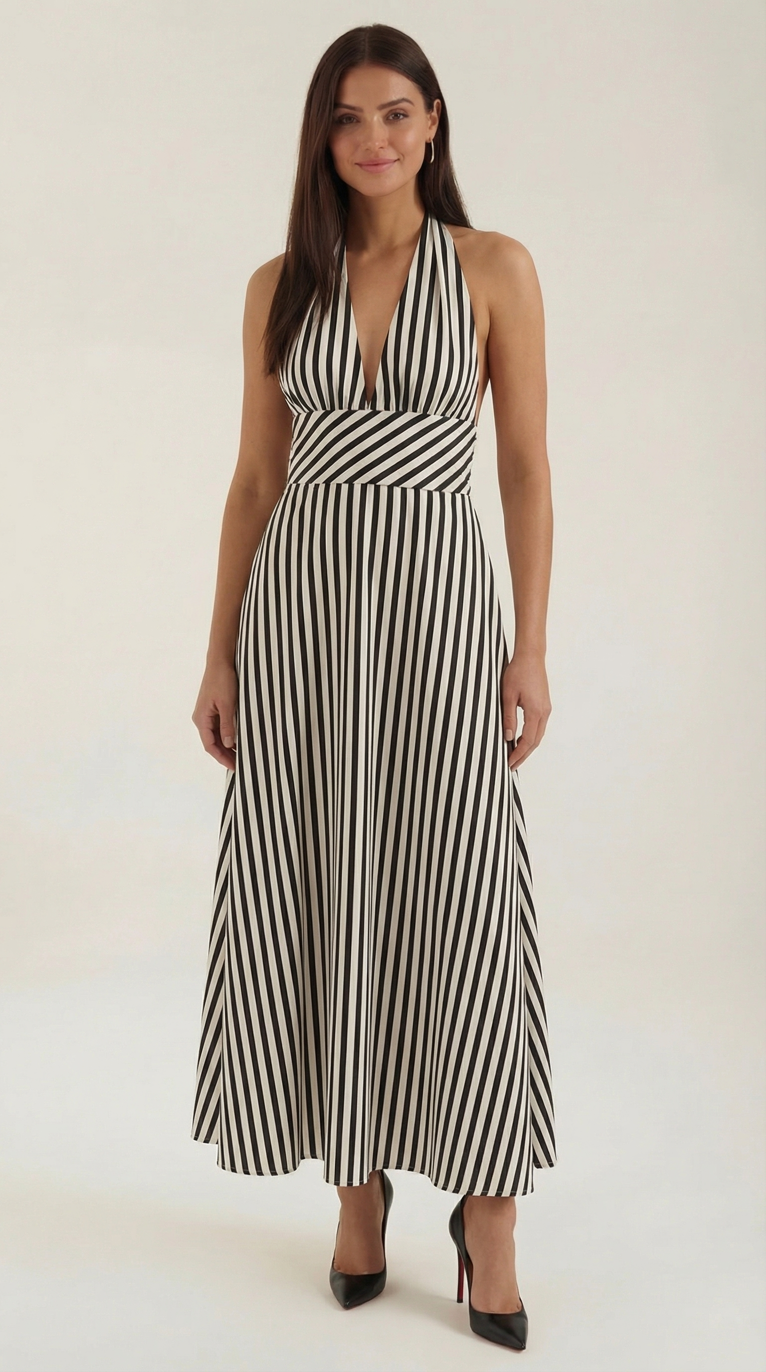 Sandra Collection | Striped Maxi Dress with V-Neck & Flattering Fit for Summer Style 0